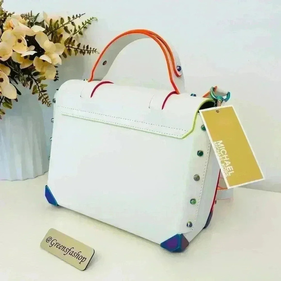 Michael Kors Purse Manhattan Satchel Crossbody Optic White - Picture 4 of 9